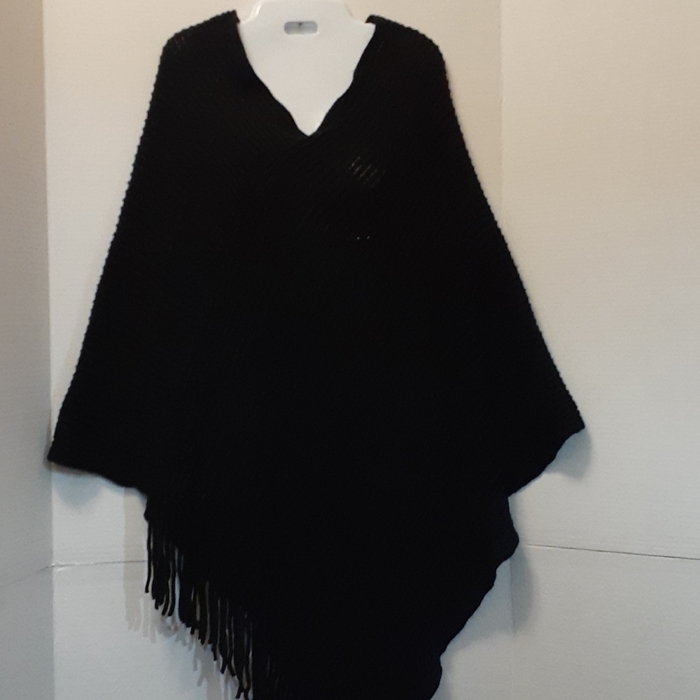 GM Black Poncho With Fringes. OS